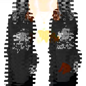 Happy Fall Y'all Pumpkin Tooth Lepard Halloween Dentist Fall Halloween Women Sweatshirt | Mazezy