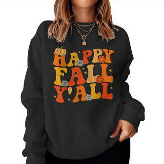 Happy Fall Yall Squad Groovy Fall Autumn And Halloween Halloween Women Sweatshirt | Mazezy