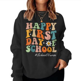 Happy First Day Of School Nurse Groovy Retro Back To School Women Sweatshirt - Monsterry