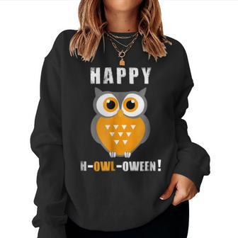 Happy Howloween Halloween Cute Owl Fall Halloween Women Sweatshirt | Mazezy
