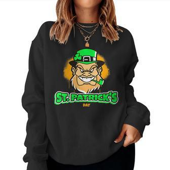 Happy St Patricks Day Scary Angry Leprechaun Women Sweatshirt | Mazezy