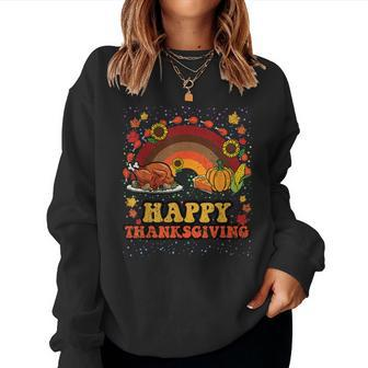 Happy Thanksgiving Food Retro Turkey Pumpkin Pie Fall Autumn Women Sweatshirt | Mazezy
