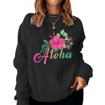 Hawaiian Aloha Flower Hawaii Beach Vacation Lovers Women Crewneck Graphic Sweatshirt - Seseable