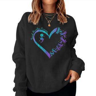 Heart Dragonfly Purple And Teal Suicide Prevention Awareness Women Sweatshirt | Mazezy