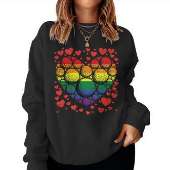 Heart Golf Gay Rainbow Pride Flag Lgbt-Q Retro Golfer Women Sweatshirt | Mazezy
