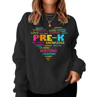 Heart Pre K Team Teacher Student Back To School Women Crewneck Graphic Sweatshirt - Thegiftio UK