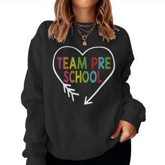 Heart Preschool Team Teacher Student Back To School Women Crewneck Graphic Sweatshirt - Monsterry