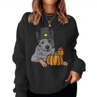 Heeler Pumpkin Leaves Thanksgiving Halloween Fall Cattle Dog Halloween Women Sweatshirt | Mazezy