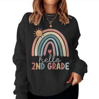 Hello 2Nd Grade Teacher Boho Rainbow Team Second Grade Women Sweatshirt - Seseable