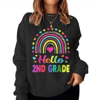 Hello 2Nd Grade Teacher Leopard Rainbow Back To School Women Crewneck Graphic Sweatshirt - Thegiftio UK