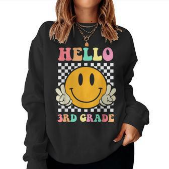 Hello 3Rd Grade Hippie Smile Face Back To School First Day Women Sweatshirt - Seseable