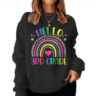 Hello 3Rd Grade Leopard Boho Rainbow 1St Day Of School Women Sweatshirt | Mazezy