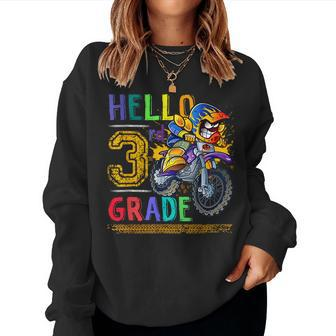 Hello 3Rd Grade Motor Racing Boys Back To School 3Rd Grader Women Crewneck Graphic Sweatshirt - Seseable