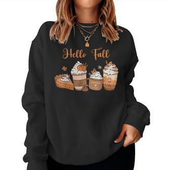 Hello Autumn Fall Pumpkin Pie Latte Women Sweatshirt - Seseable
