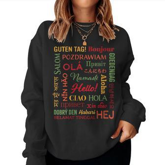 Hello In 22 Different Languages Word Esl Teachers Students Women Crewneck Graphic Sweatshirt - Seseable