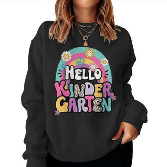 Hello Kindergarten Back To School Teacher Boy Girl First Day Women Crewneck Graphic Sweatshirt - Monsterry DE
