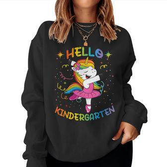 Hello Kindergarten First Day Back To School Unicorn Girls Women Crewneck Graphic Sweatshirt - Monsterry CA