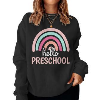 Hello Preschool Back To School Kindergarten Teacher Rainbow Women Crewneck Graphic Sweatshirt - Thegiftio UK