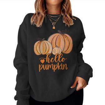 Hello Pumpkin Fall Halloween Graphic Happy Halloween Women Sweatshirt - Monsterry AU