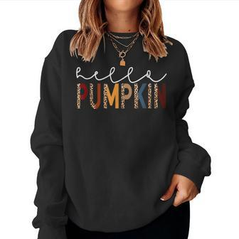 Hello Pumpkin Leopard Print For Fall Thanksgiving Halloween Fall Thanksgiving Women Sweatshirt | Mazezy