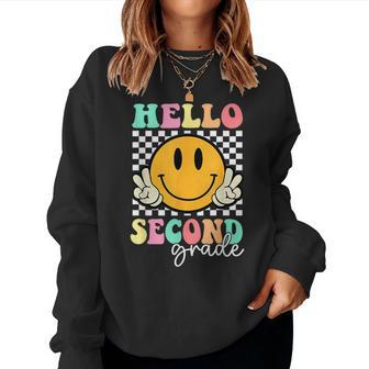 Hello Second Grade Groovy Retro First Day Back To School Women Sweatshirt - Seseable
