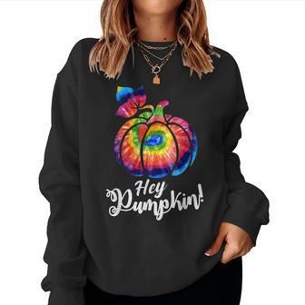 Hey Pumpkin Hippie Cute Tie Dye Pumpkin Fall Y'all Pumpkin Women Sweatshirt | Mazezy