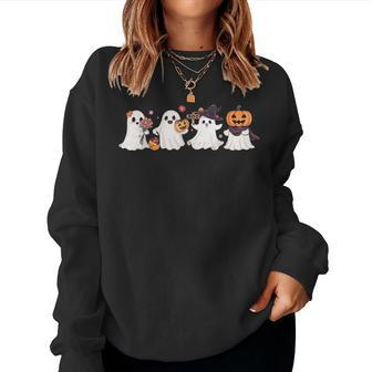 Hippie Halloween Cute Ghost Boo Spooky Season Pumpkin Women Sweatshirt - Seseable