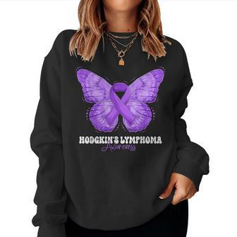Hodgkin's Lymphoma Awareness Month Purple Ribbon Butterfly Women Sweatshirt