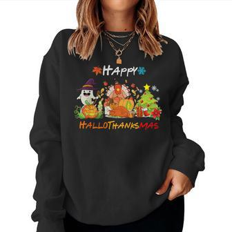 Holiday Happy Hallowthanksmas Christmas Halloween Family Women Sweatshirt - Seseable