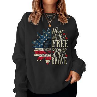 Home Of The Free Because Of The Brave Sunflower Usa Flag Women Crewneck Graphic Sweatshirt - Thegiftio UK