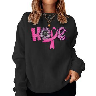 Hope Pink Ribbon Leopard Sunflower Breast Cancer Awareness Women Sweatshirt - Seseable
