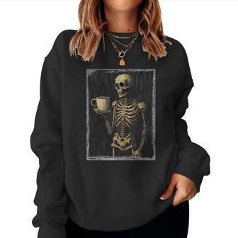 Horror Skeleton Coffee Drinking Drinking s Women Sweatshirt | Mazezy