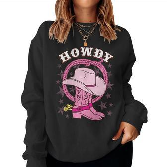 Howdy Pink Cowboy Hat Boots Country Western Rodeo For Women Rodeo Women Sweatshirt | Mazezy