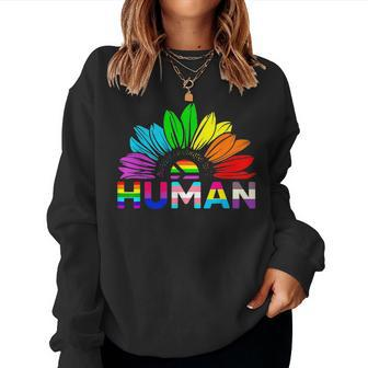 Human Sunflower Rainbow Lgbt Flag Gay Pride Proud Month Women Sweatshirt | Mazezy