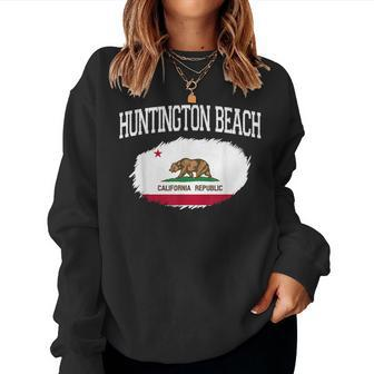 Huntington Beach Ca California Flag Vintage Sports Men Women Women Sweatshirt | Mazezy