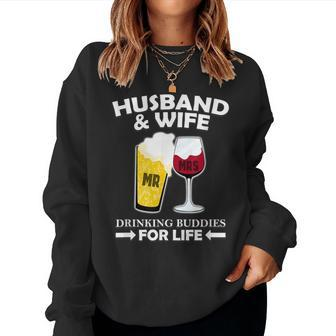 Husband And Wife Drinking Buddies For Life Women Sweatshirt - Seseable
