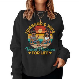 Husband-Wife Travel Partners For Life Beach Summer Dark Women Crewneck Graphic Sweatshirt - Seseable