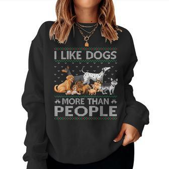I Like Dogs More Than People Funny Ugly Christmas Sweater Women Crewneck Graphic Sweatshirt - Thegiftio UK