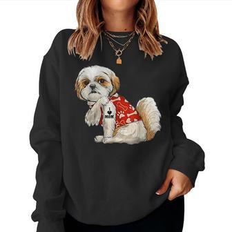 I Love Mom Tattoo Shih Tzu Mom Funny Mothers Day Gifts Women Crewneck Graphic Sweatshirt - Thegiftio UK