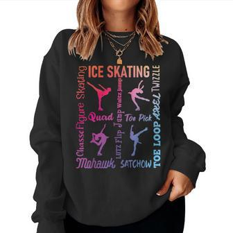 Ice Skating - Typography Girl Figure Skater Ice Skates Women Crewneck Graphic Sweatshirt - Seseable