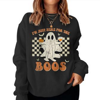 I'm Just Here For The Boos Ghost Retro Groovy Halloween Women Sweatshirt - Seseable