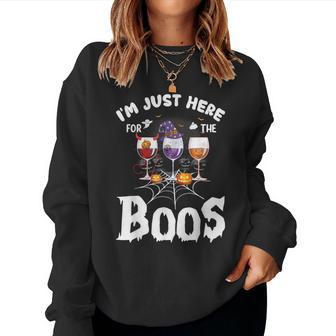 I'm Just Here For The Boos Wine Glasses Halloween Drinking Women Sweatshirt - Monsterry