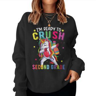 Im Ready To Crush Second Grade Unicorn Back To School Women Crewneck Graphic Sweatshirt - Thegiftio UK
