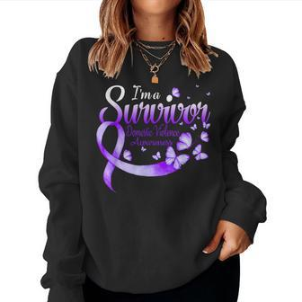 I'm A Survivor Domestic Violence Awareness Butterfly Ribbon Women Sweatshirt - Monsterry DE