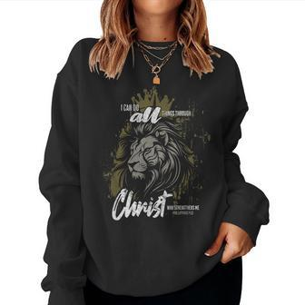 Inspirational Jesus Lion Judah Christian Cross Savior Verse Women Sweatshirt | Mazezy