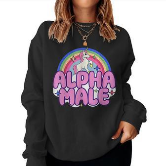 Ironic Alpha Male Unicorn Rainbow For Men Women Women Crewneck Graphic Sweatshirt - Seseable