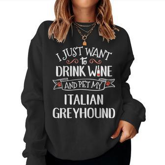 Italian Greyhound For Wine Lovers & Dog Owners Women Sweatshirt | Mazezy