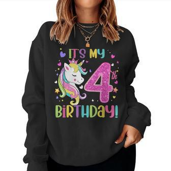 Its My 4Th Birthday Unicorn Girls 4 Year Old Women Sweatshirt - Thegiftio UK