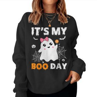 Its My Boo Day Halloween Birthday Ghost Pink Bow Girls Women Sweatshirt - Monsterry CA