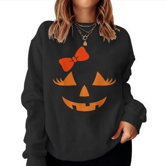 Jack O Lantern Eyelashes Pumpkin Face Halloween Girls Women Sweatshirt - Seseable